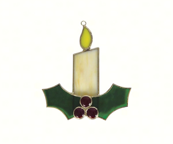 Ge245 White Candle Sun Catcher - Holly