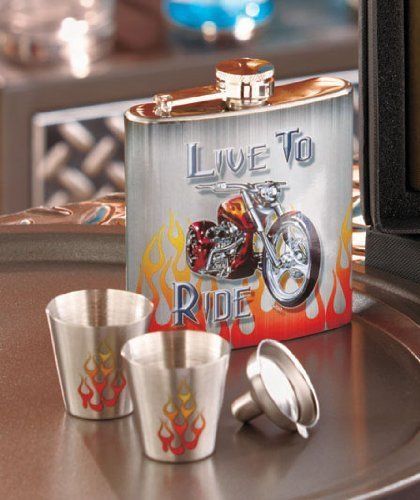 Rep62re Live To Ride Ss Flask & Shot Glass Gift Set