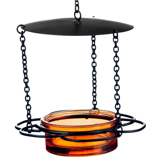 Couronne Courm44620008 Recycled Glass And Metal Hanging Floral Bird Feeder, Orange