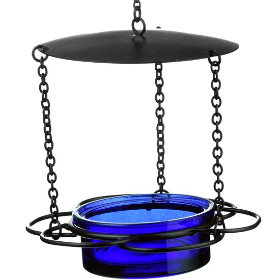 Couronne Courm44620015 Recycled Glass And Metal Hanging Floral Bird Feeder, Cobalt Blue