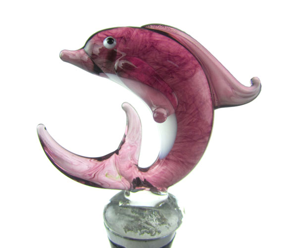 14119 Glass Wine Bottle Dolphin Pink