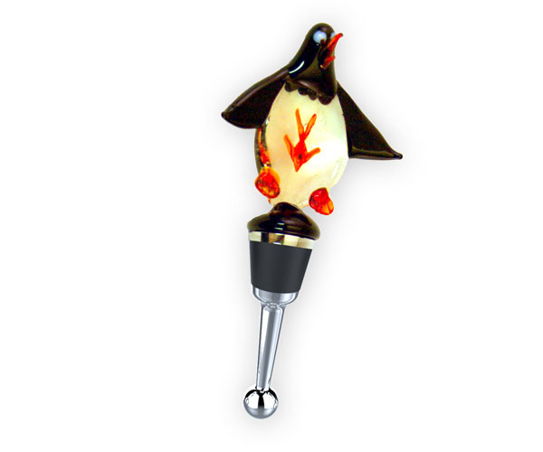 14124 Glass Wine Bottle Penguin With Red Fish In Tummy