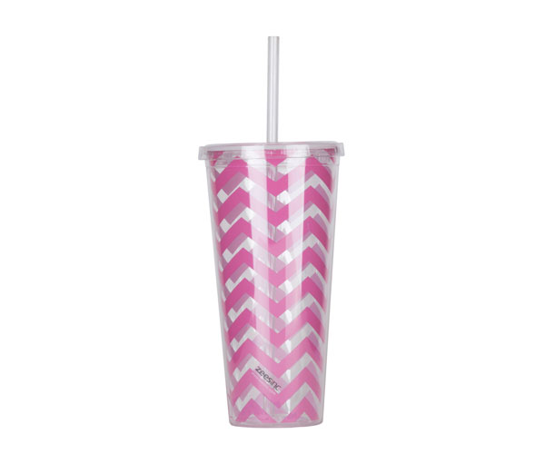Ac3004 Thirzt 2 Go Tumbler With Lid & Straw - Chevron Pink