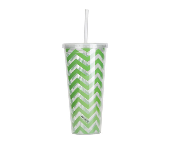 Ac3006 Thirzt 2 Go Tumbler With Lid & Straw - Chevron Lime Green
