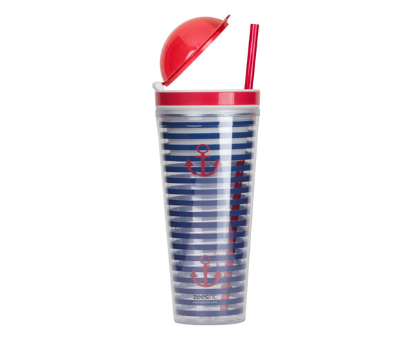 Ac3011ss Slurp N Snack Tumbler For Snack And Drink - Stripes & Anchors