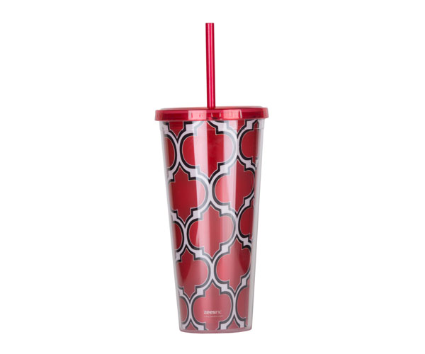 Ac3013 Thirzt 2 Go Tumbler With Lid & Straw - Moroccan Red & Black