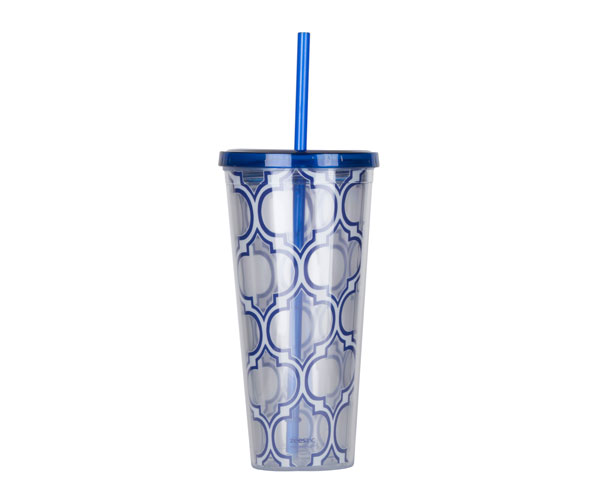 Ac3014 Thirzt 2 Go Tumbler With Lid & Straw - Moroccan Silver & Blue
