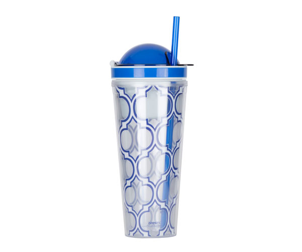 Ac3014ss Slurp N Snack Tumbler For Snack And Drink - Moroccan Silver & Blue