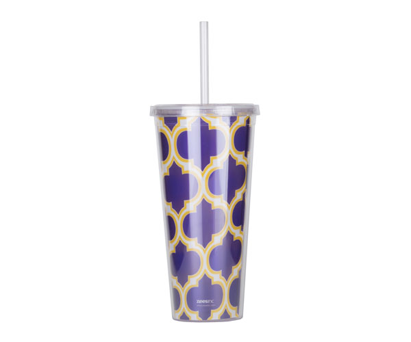 Ac3015 Thirzt 2 Go Tumbler With Lid & Straw - Moroccan Purple & Yellow