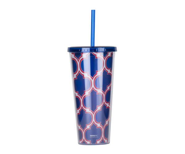 Ac3016 Thirzt 2 Go Tumbler With Lid & Straw - Moroccan Blue & Red
