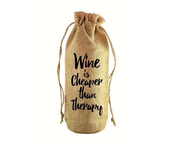 Jb1016 Wine Is Cheaper Than Therapy Jute Wine Bottle Sack