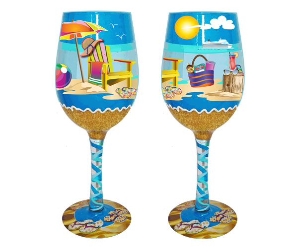 Wgbeachyfun Wine Glass, Beachy Fun Bottoms Up