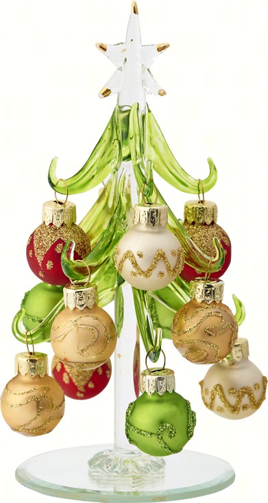 Xm-943 Glass Tree With Oranment 6 In. Wine Charms