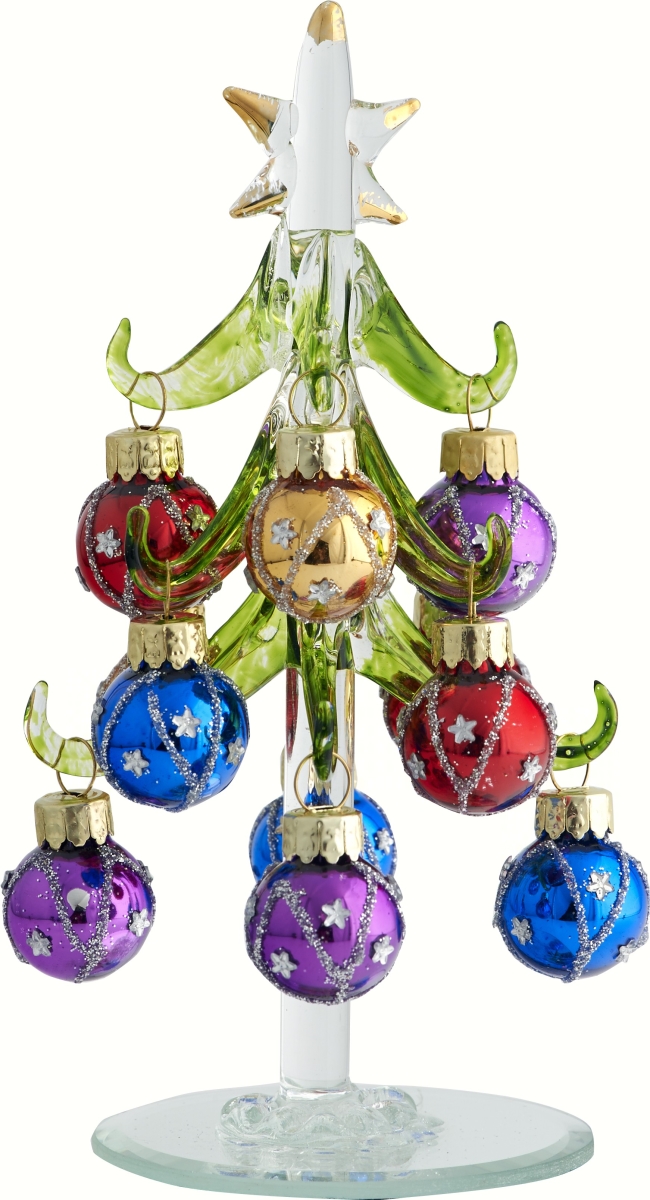 Xm-978 Glass Tree With Oranment 6 In. Wine Charms