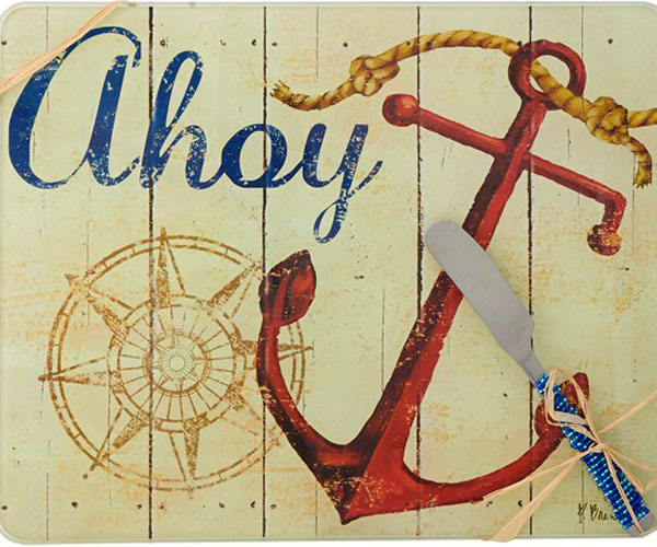 Ls Arts Pb-002 Cheese Board - Ahoy With Spreader , 10 X 8 In.