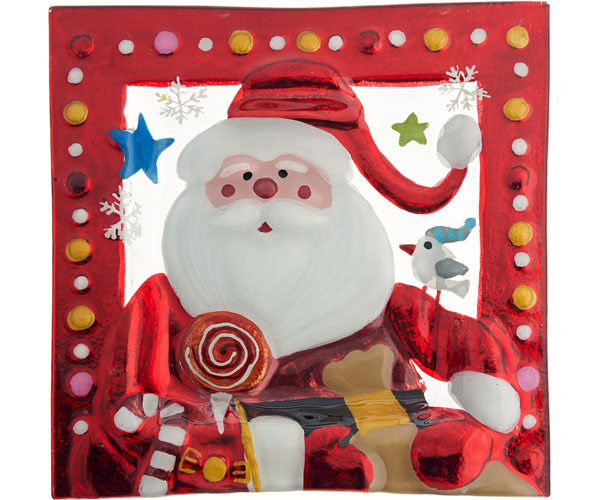 Ls Arts Wax-023 Christmas Platter - Santa Square 8.5 In.