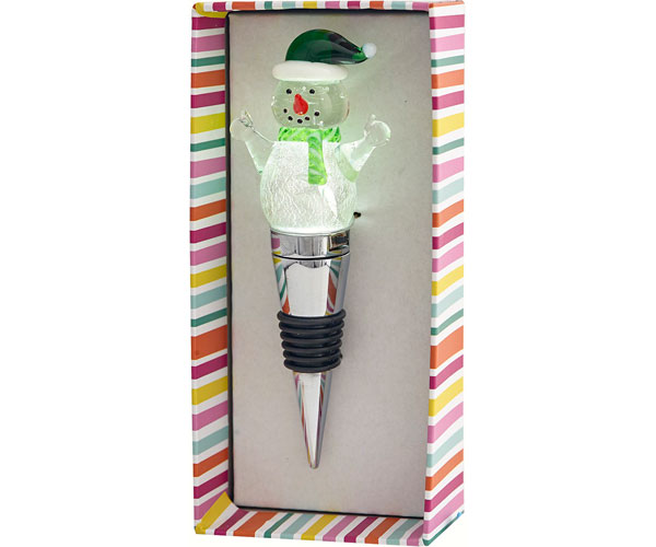 Ls Arts Xm-1044 Light-up Glass Stoppers, Snowman - Green