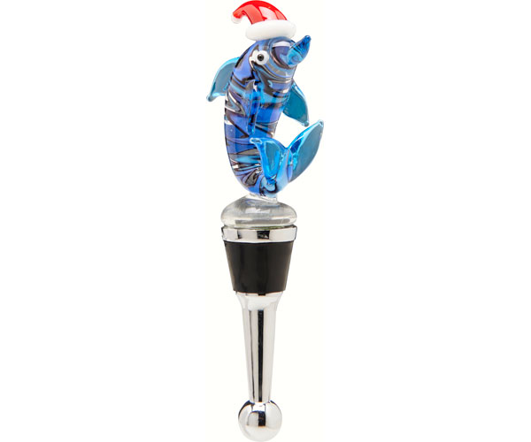 Ls Arts Xm-1084 Bottle Stopper - Christmas Dolphin