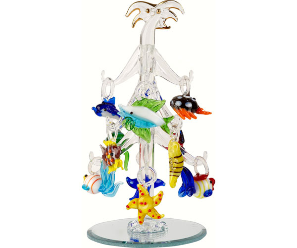Ls Arts Xm-157 Palm Tree With Fish Ornaments - 6.25 In.