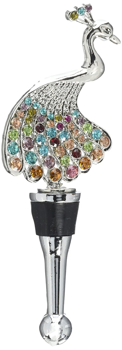 Ls Arts Bs-475 Bottle Stopper - Peacock With Stones