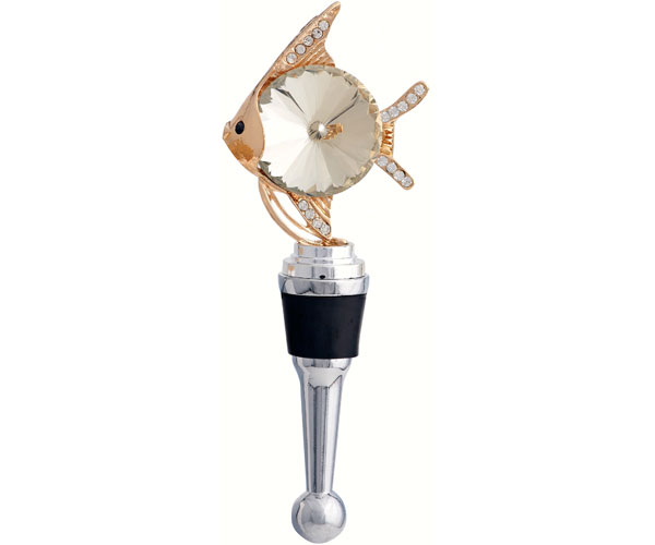Ls Arts Bs-488 Bottle Stopper - Fish With Crystal