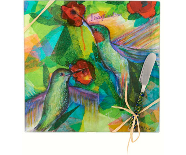 Ls Arts Hs-049 Cheese Board - Bird Imagination - Square 9 In.