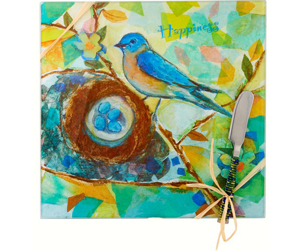 Ls Arts Hs-050 Cheese Board - Bird Happiness - Square 9 In.