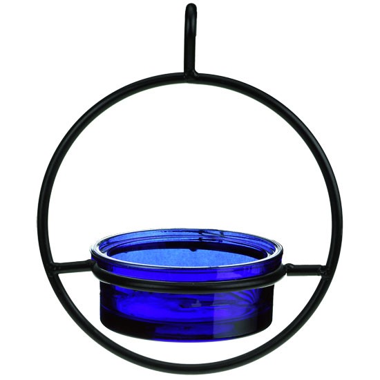 Couronne Courm04520015 Recycled Glass & Metal Hanging Sphere Bird Feeder - Cobalt Blue