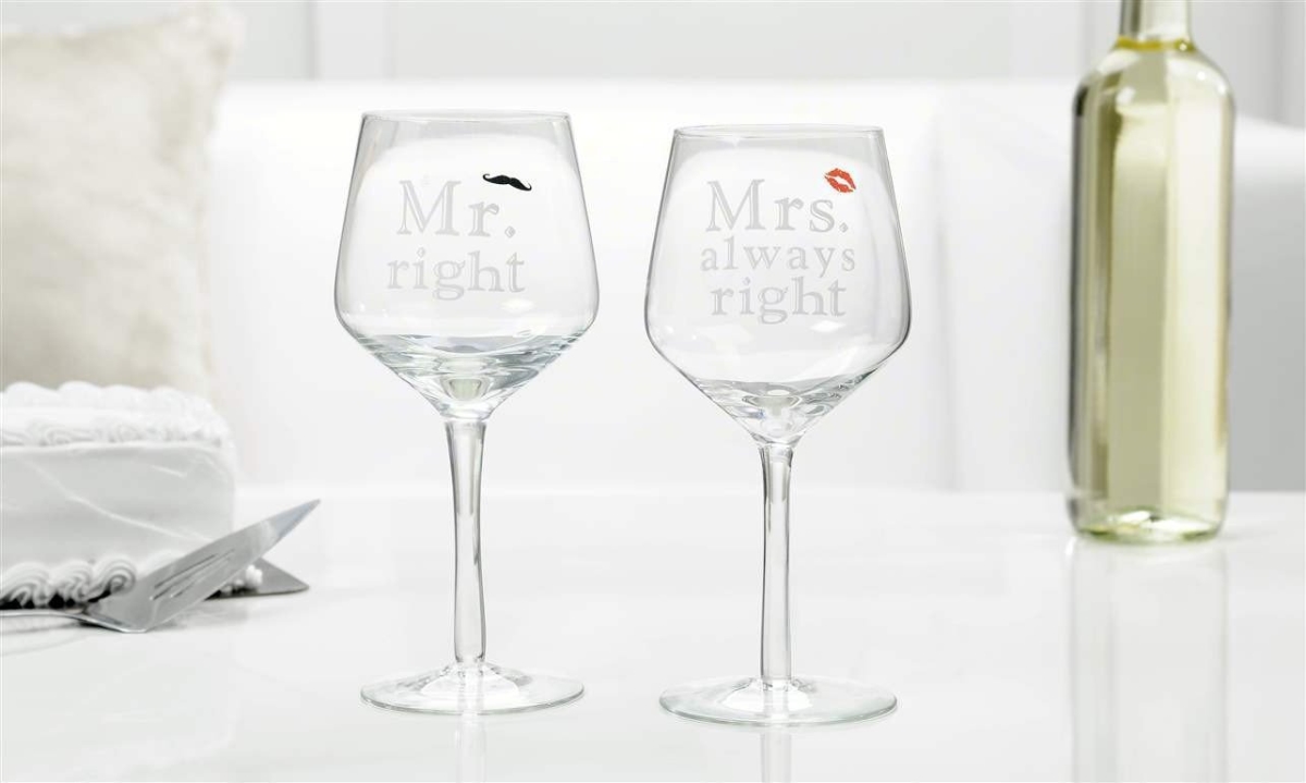 Giftcraft Gift469071 Glass Mr & Mrs Design Wine Glass - Pack Of 6