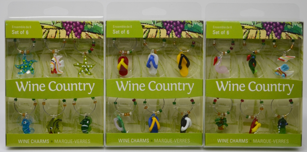 Wb-073 3 Assortment Wine Charms Coastal With Display Case