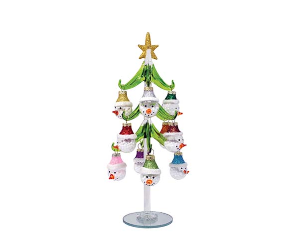 Xm-1119 10 In. Green Snowman With 12 Ornaments Tree