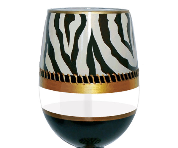 Sldecozebra 18 Oz Deco Zebra Bottoms Up Stemless Wine Glass