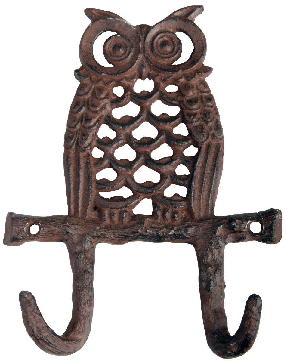 Bfbtt180 Owl Double Hook Cast Iron, Antique Brown