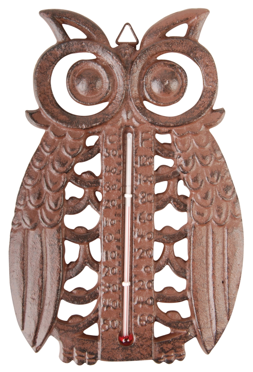 Bfbtt185 Owl Thermometer Cast Iron, Antique Brown