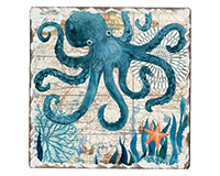 Counter Art Cart67932 Nautical Octopus Single Tumble Tile Coaster