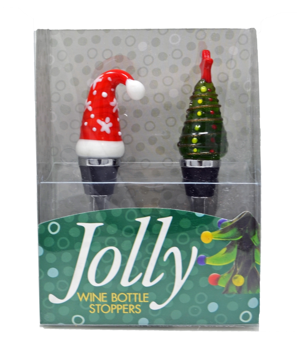 Wax-043 Bottle Stopper - Tree & Holiday Hat, Pvc - Set Of 2