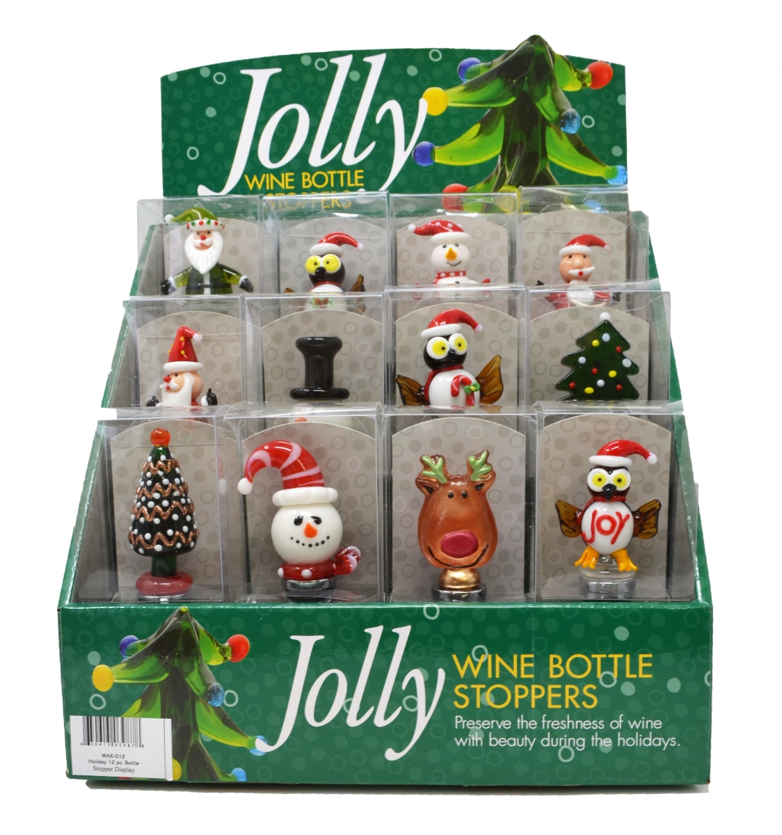 Wax-012 Holiday Bottle Stopper Display - 12 Piece