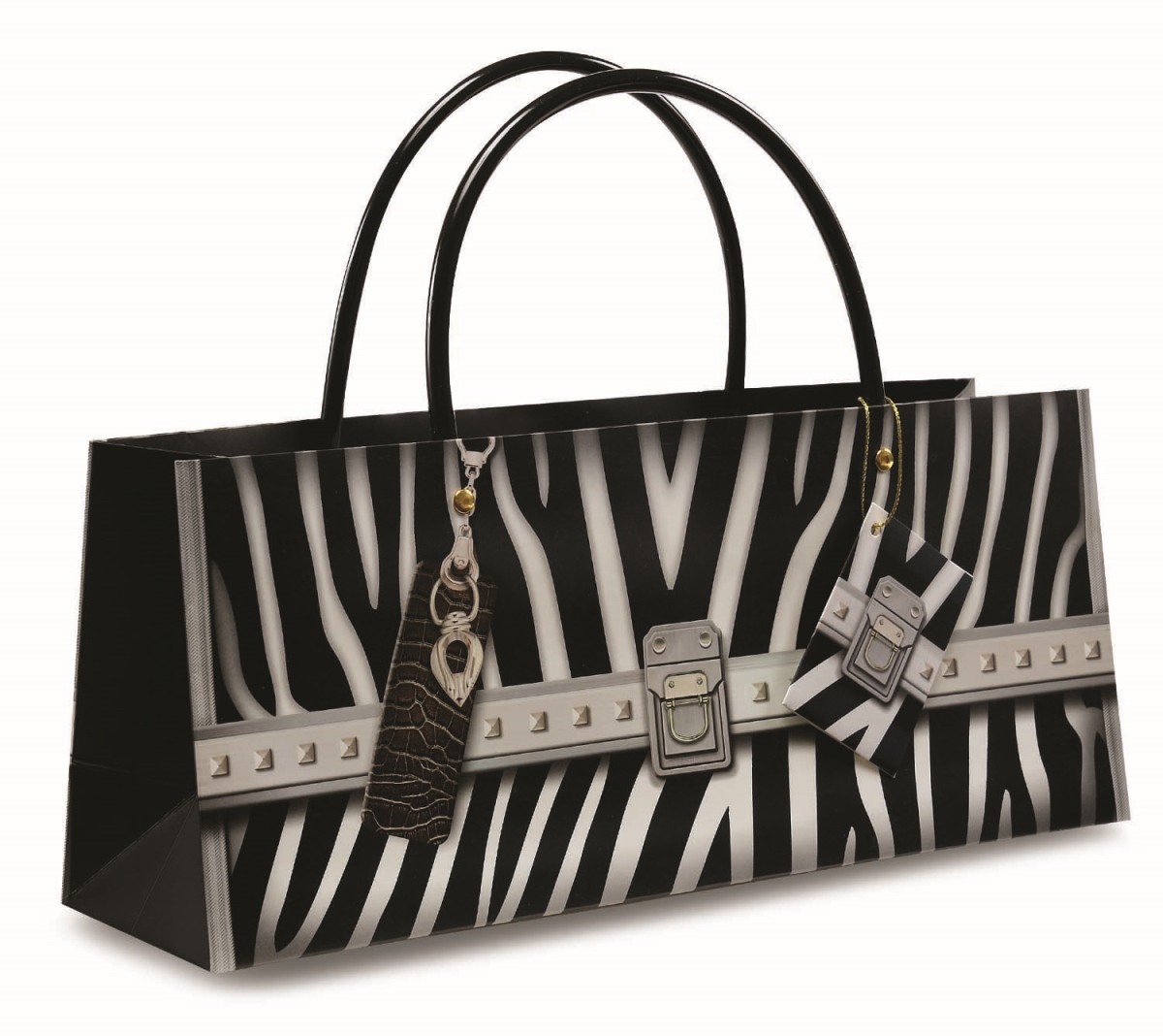17784 Zebra Design Purse Bag With Plastic Tubular Handles