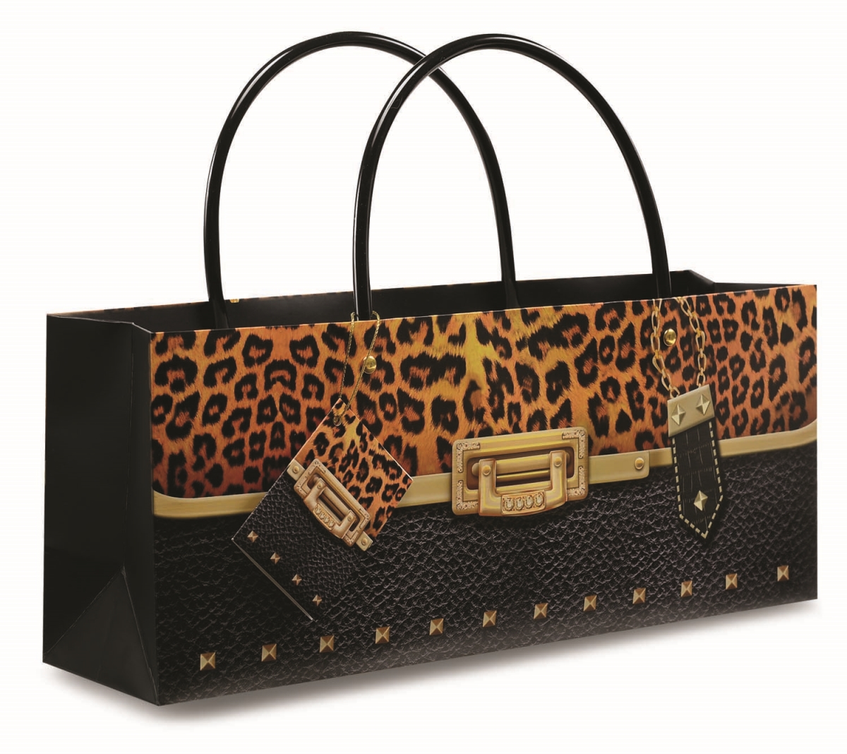 17787 Leopard Purse Bag With Plastic Tubular Handles