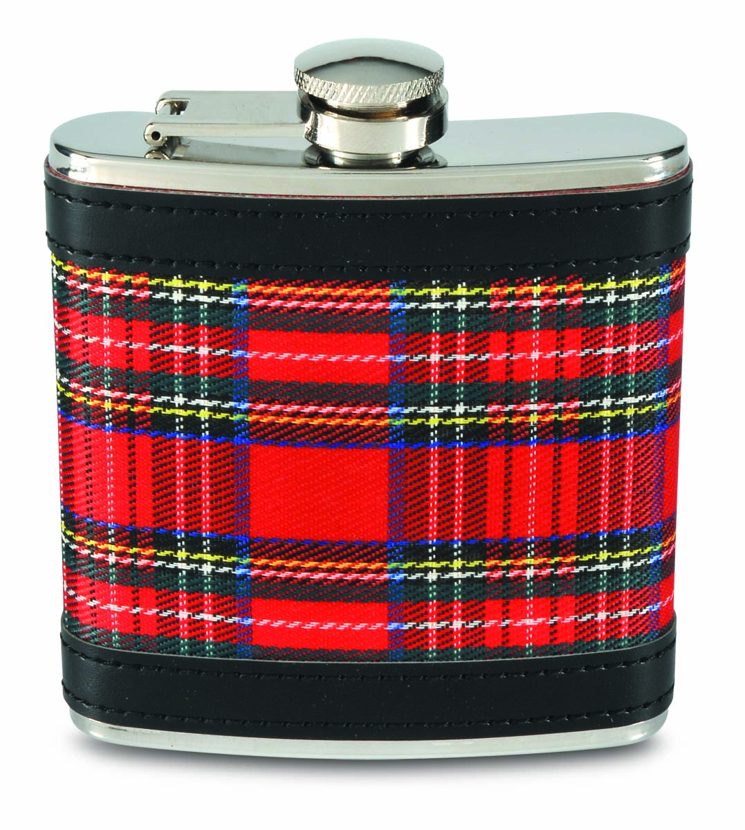 26478 6 Oz Stainless Steel Flask With Fabric & Faux Leather, Plaid