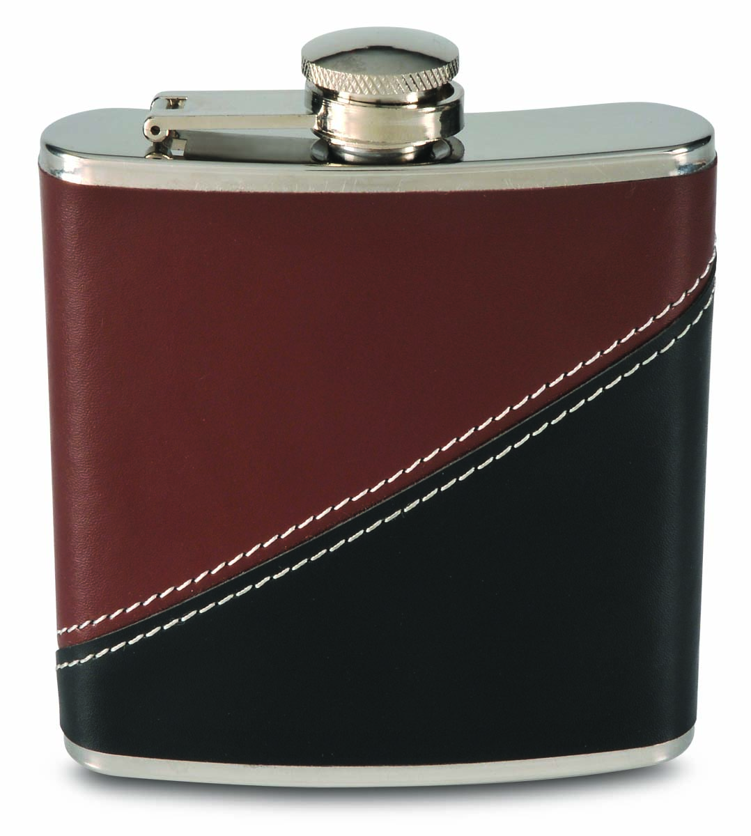 26479 6 Oz Stainless Steel Flask With Fabric & Faux Leather, Mixed Diagonal