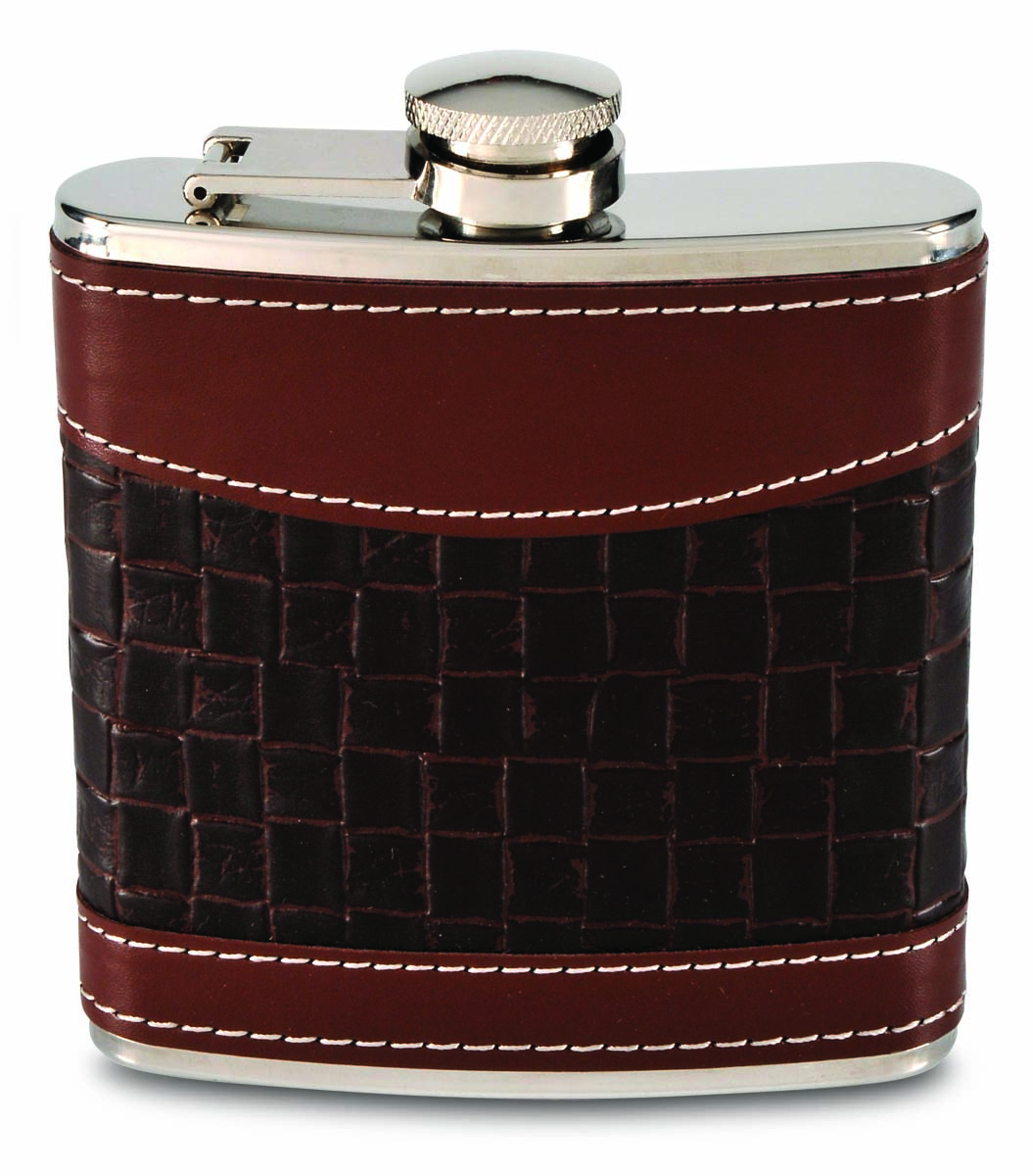 26480 6 Oz Stainless Steel Flask With Fabric & Faux Leather, Mixed Weave