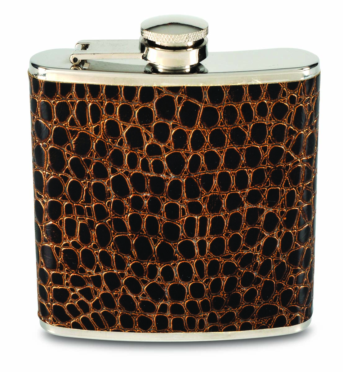 26483 6 Oz Stainless Steel Flask With Fabric & Faux Leather, Dark Brown
