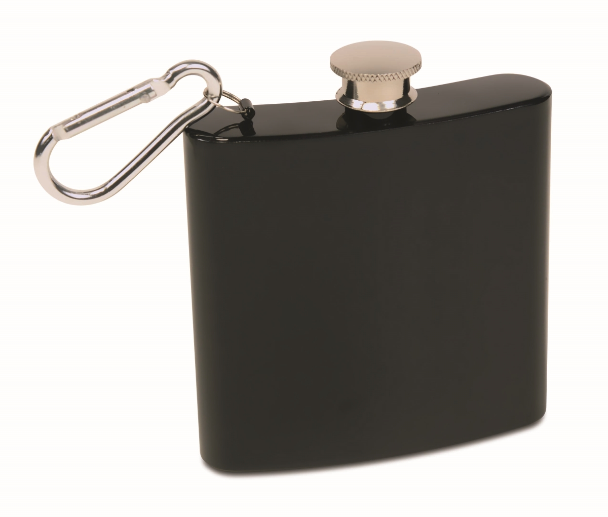 26705 6 Oz Stainless Steel Flask With Funnel & Carabiner, Black