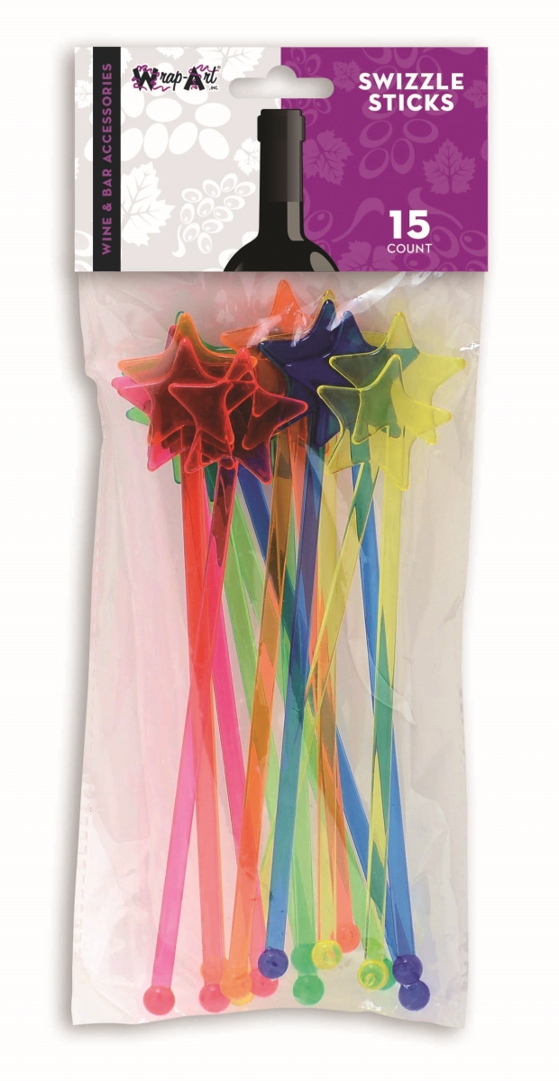 26932 7.25 In. Star Swizzle Stick, Multi Color - Plastic - 15 Per Pack