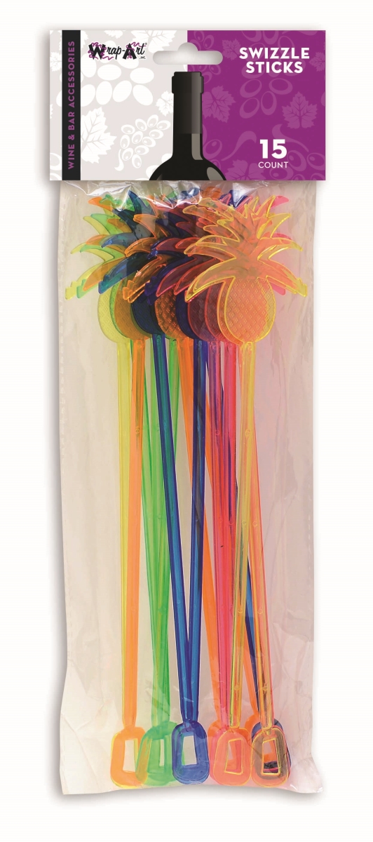 26934 9.25 In. Pineapple Swizzle Stick, Multi Color - Plastic - 15 Per Pack
