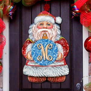 8117810-9h Merry Christmas Santa Blue Ball Personalized Door Hanger