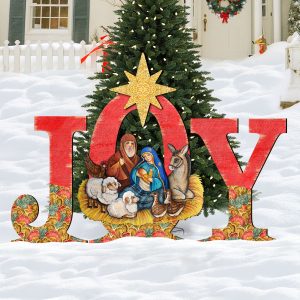 8121454f-s3l 57 X 41 In. Joy Nativity Wooden Outdoor Decoration