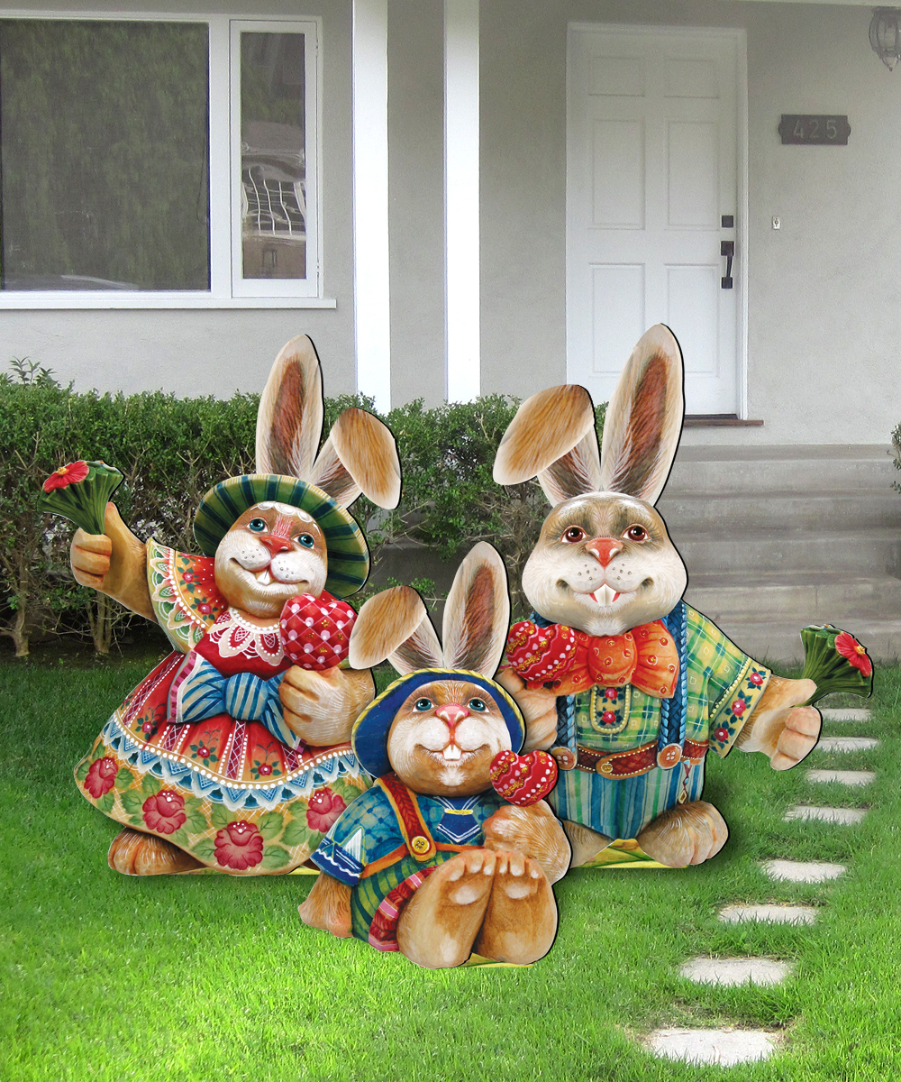 8154420f-s3 18 X 24 In. 3 Piece Easter Bunny Family Wooden Freestanding Outdoor Lawn Decor Set