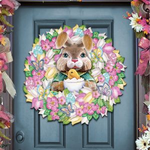 8185301-2h 20 X 20 X 0.25 In. Bunny Wreath Door Hanger Wall Decor